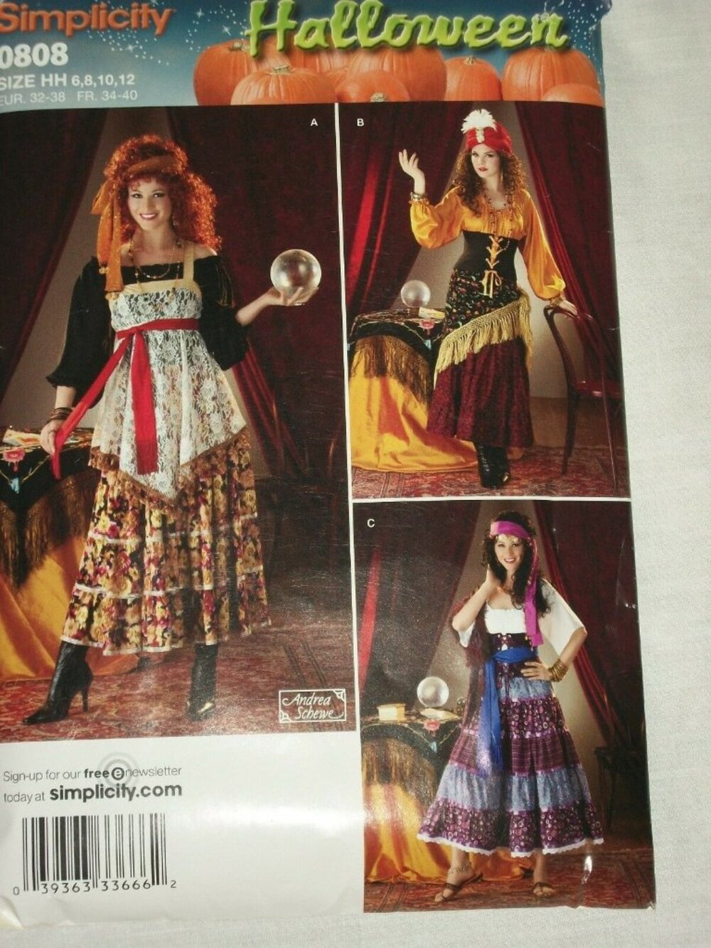 Simplicity Halloween Costume 0808 Gypsy Wench Fortune Teller Steam Punk  Turbane